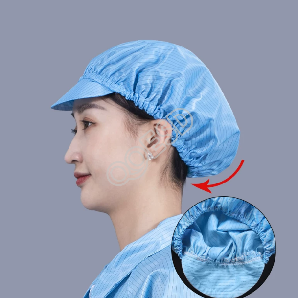 Breathable Anti-Static Dust-Free Cleanroom Cap - Long Hair Accommodating ESD Work Hat
