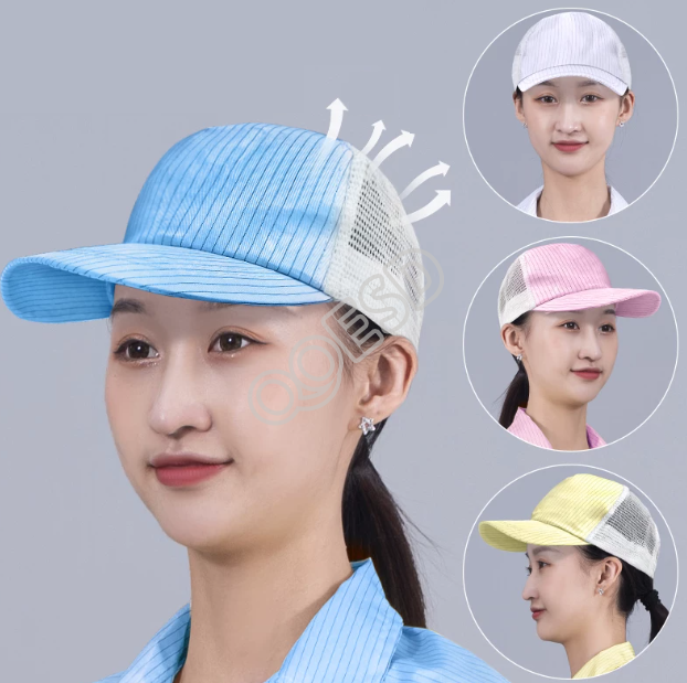 Unisex Anti-Static Baseball Cap with Stiff Brim & Mesh - Breathable ESD Work Hat for Automotive & Food Plants