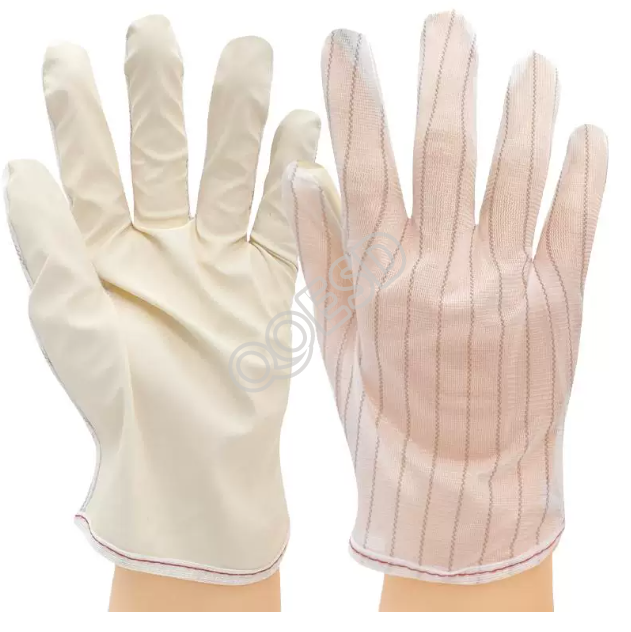 Anti-Static Striped Gloves with Yellow PU Palm Coating - Sulfur-Free Cleanroom ESD Gloves for Industrial Electronics Assembly