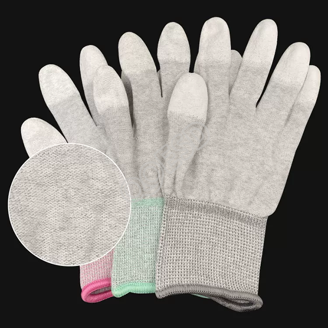 Carbon Fiber ESD Nylon Fingertip PU Coated Cleanroom Gloves