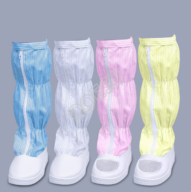 Anti-Static Cleanroom High Boots Leather Sole Plastic Zipper ESD Work Shoes for Semiconductor & PCB Manufacturing