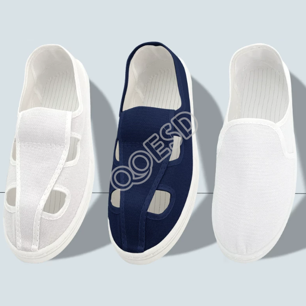Anti-Static Cleanroom Four-Hole Work Shoes Thick SPU Soft Sole Breathable ESD Shoes for Electronics & Dust-Free Workshop