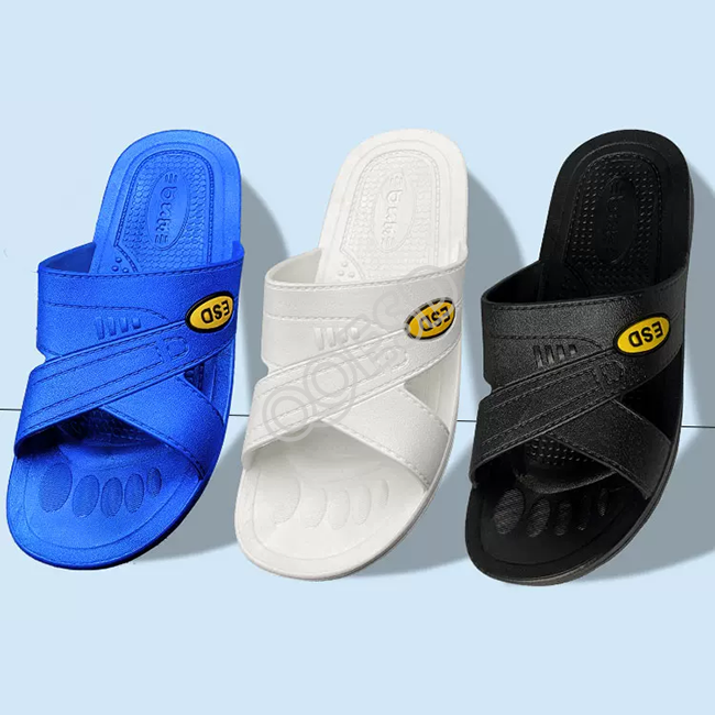 ESD SPU Cleanroom Slippers Yellow Mark Soft Sole Anti-Static Non-Slip Wear-Resistant Work Shoes Unisex for Electronics Plant & Lab