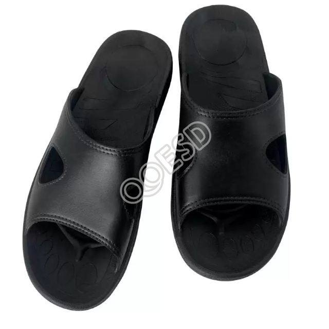 ESD SPU Cleanroom Slippers Black Thickened Soft Sole Non-Slip Wear-Resistant Anti-Static Work Shoes Unisex for Electronics Plant & Lab