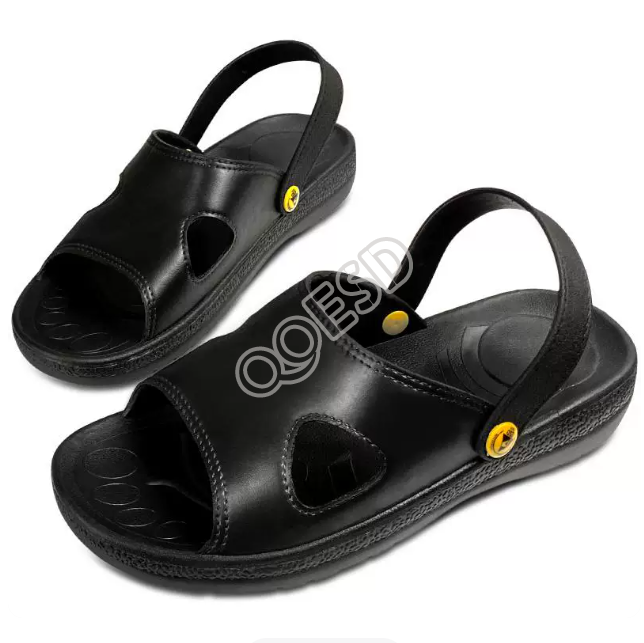 ESD SPU Cleanroom Sandals Black Thickened Soft Sole Non Slip Anti Static Work Shoes Unisex for Electronics Plant and Lab