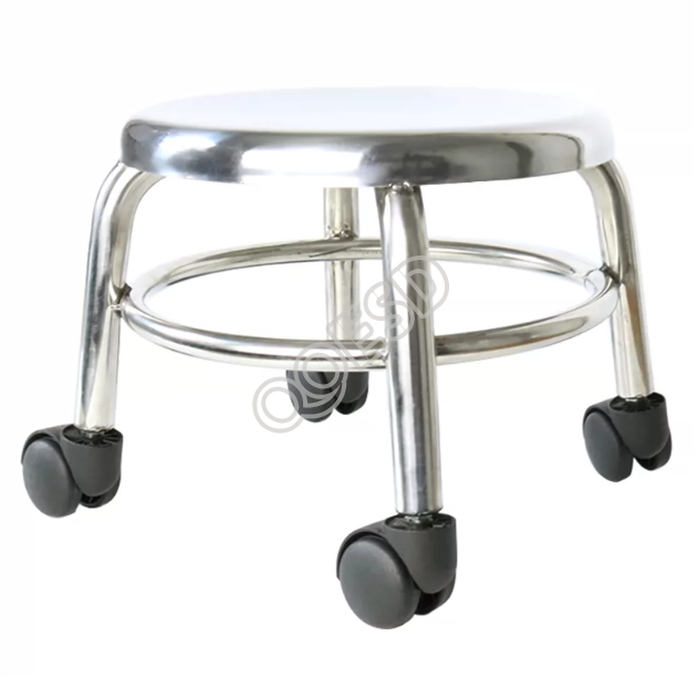 Thickened Stainless Steel Round Stool, Fixed / Rolling Low Work Stool for Electronics Workshop
