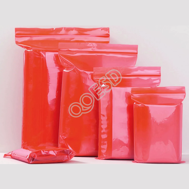 Red PE Anti-Static Ziplock Bags, Thick Sealed Grip Seal Pouches, Dustproof Transparent Plastic Bags for Electronic Components & Jewelry